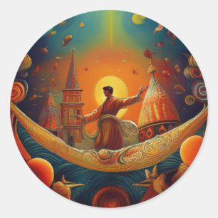 Robed Man In Fantasy Scene In Ancient City Classic Round Sticker