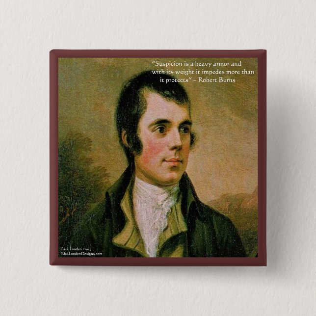 Robert Burns & Famous Suspicion Quote 15 Cm Square Badge (Front)