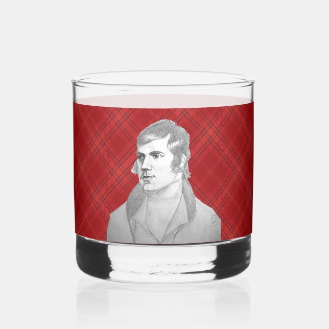 Robert Burns Red Tartan Whiskey Glass (Front)