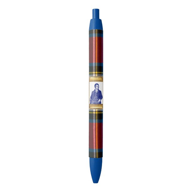 Robert Burns Royal Stewart Red Plaid Blue Black Ink Pen (Front Vertical)