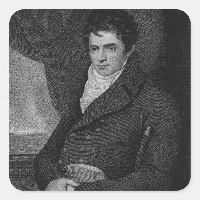 Robert Fulton (1765-1815), engraved by George Park Square Sticker (Front)