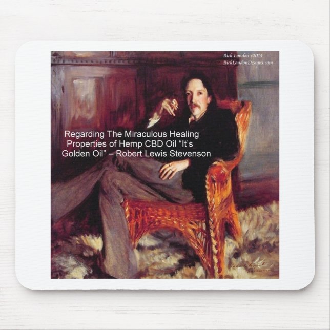 Robert Louis Stevenson & Quote CBD is Golden Oil Mouse Mat (Front)
