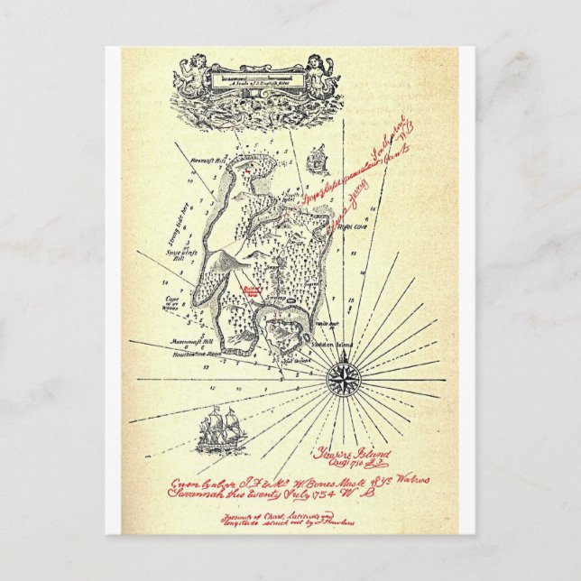 Robert Louis Stevenson's Treasure Island Map Postcard (Front)