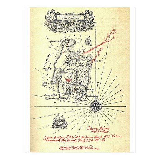 Image of Robert Louis Stevenson's Treasure Island Map Postcard