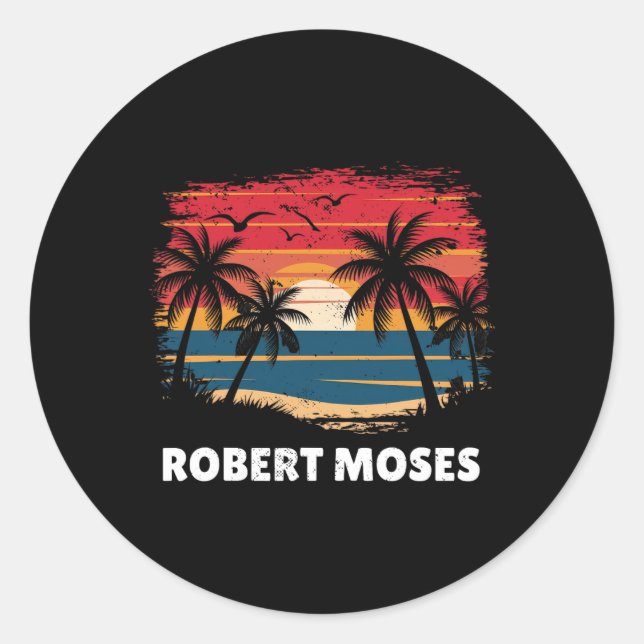 Robert Moses Surfboarder Palm Tree Souvenir  Classic Round Sticker (Front)