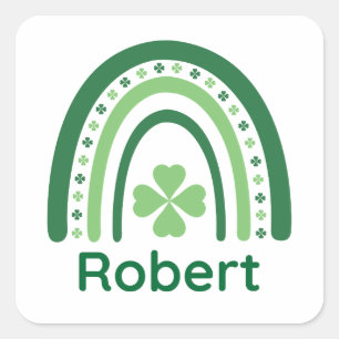 Robert Name Clover Boho Rainbow Square Sticker
