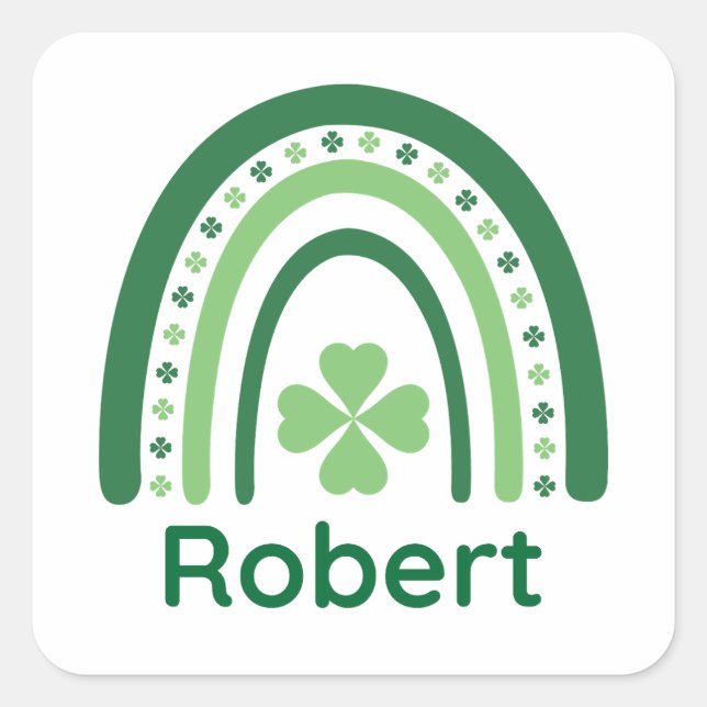 Robert Name Clover Boho Rainbow Square Sticker (Front)