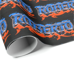Roberto First Name Graffiti blue orange Wrapping Paper