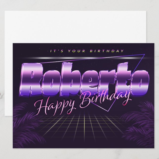 Roberto Name first name purple retro card birthday (Front/Back)