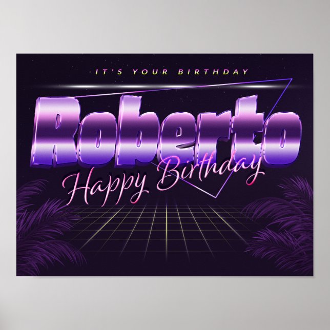 Roberto Name Vorname lila retro Poster Geburtstag (Front)