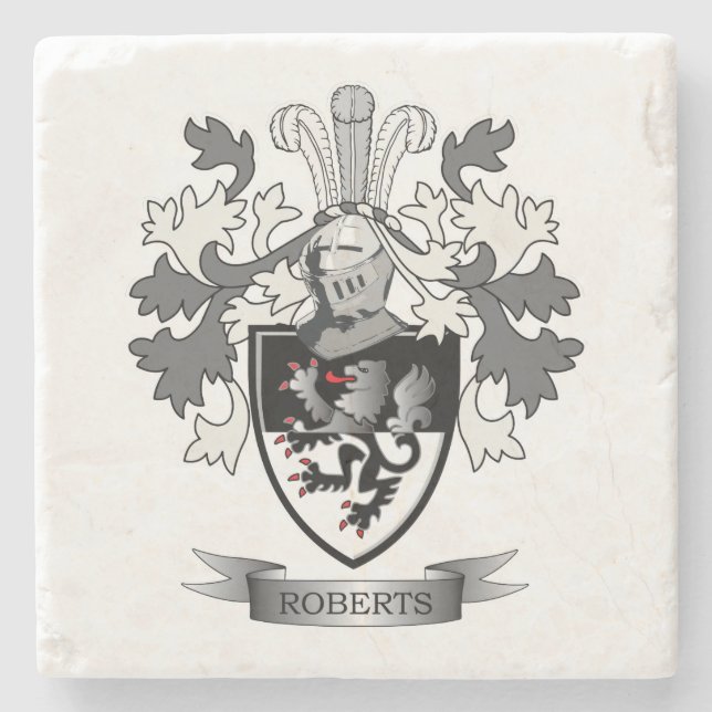 Roberts Family Crest Coat of Arms Stone Coaster (Front)