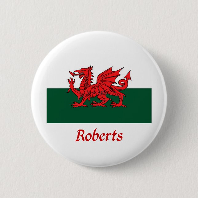 Roberts Welsh Flag 6 Cm Round Badge (Front)