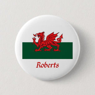 Roberts Welsh Flag 6 Cm Round Badge