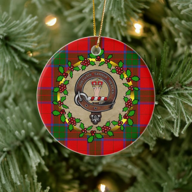 Robertson Badge & Tartan Personalised Christmas Ceramic Tree Decoration (Tree)