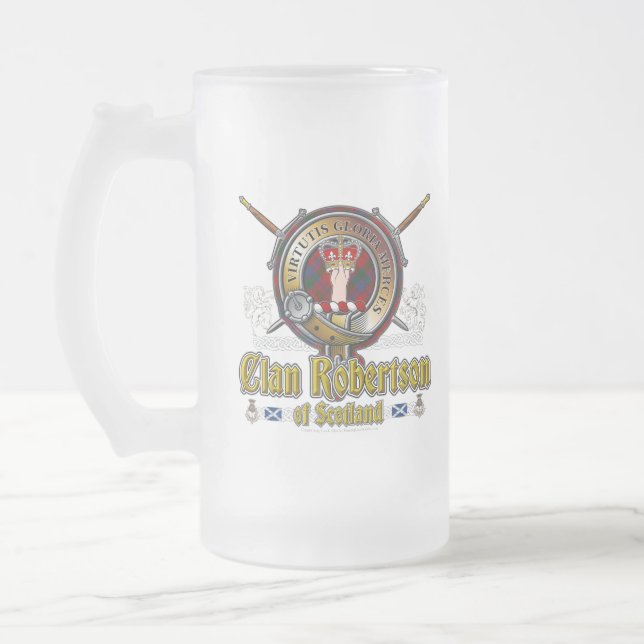 Robertson Clan Badge Frosted Glass Beer Mug (Left)