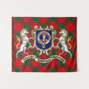 Robertson Clan Badge & Unicorns w/Tartan Tapestry