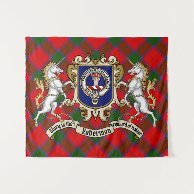 Robertson Clan Badge & Unicorns w/Tartan  Tapestry (Front (Horizontal))