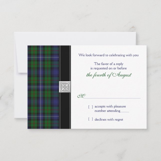 Robertson Hunting Tartan Celtic Wedding RSVP Reply (Front)