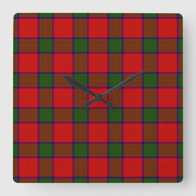 Robertson tartan red green plaid square wall clock (Front)