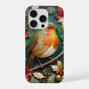 Robin Amidst the Holly and Poinsettia iPhone 15 Pro Case