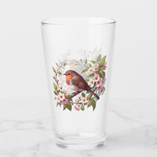 Robin Among Flowers Drinking Glass