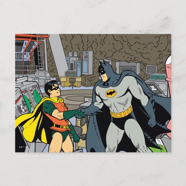 Robin And Batman Handshake Postcard (Front)