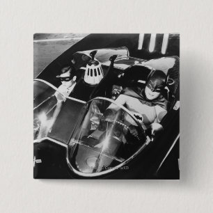Robin and Batman in Batmobile 15 Cm Square Badge