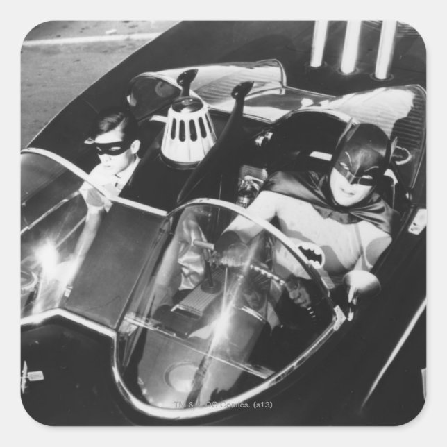 Robin and Batman in Batmobile Square Sticker (Front)