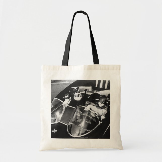 Robin and Batman in Batmobile Tote Bag (Front)