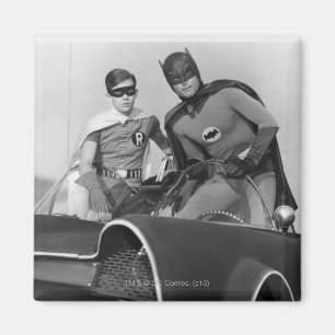 Robin and Batman Standing in Batmobile Magnet