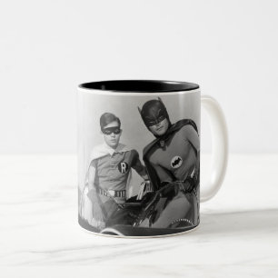 Robin and Batman Standing in Batmobile Two-Tone Coffee Mug