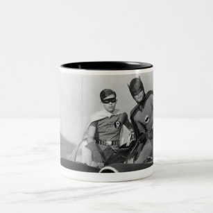 Robin and Batman Standing in Batmobile Two-Tone Coffee Mug