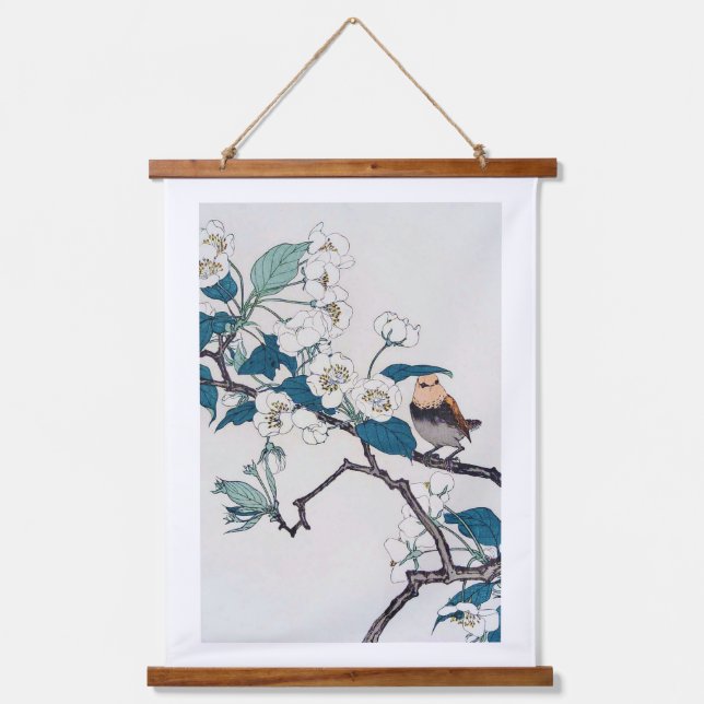 Robin and Cherry Blossoms, Imao Keinen Hanging Tapestry (Front)