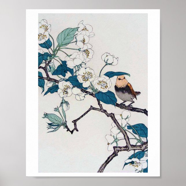 Robin and Cherry Blossoms, Imao Keinen Poster (Front)