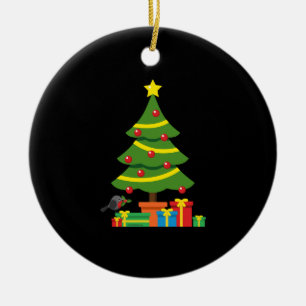 Robin And Colorful Presents Under Christmas Tree Ceramic Tree Decoration