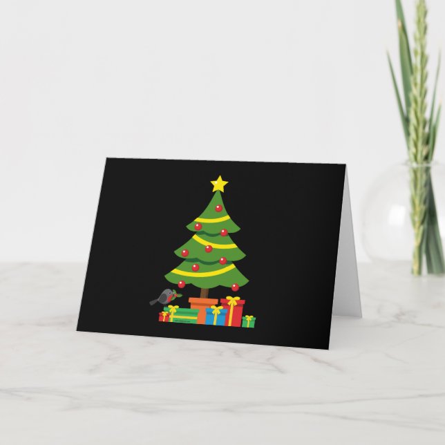 Robin And Colourful Presents Under Christmas Tree Card (Front)