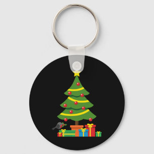 Robin And Colourful Presents Under Christmas Tree Key Ring