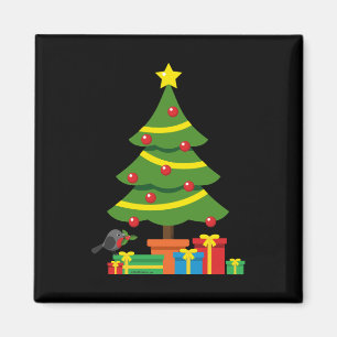 Robin And Colourful Presents Under Christmas Tree Magnet