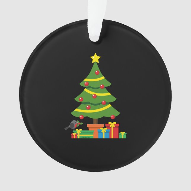 Robin And Colourful Presents Under Christmas Tree Ornament (Front)