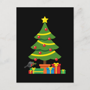 Robin And Colourful Presents Under Christmas Tree Postcard
