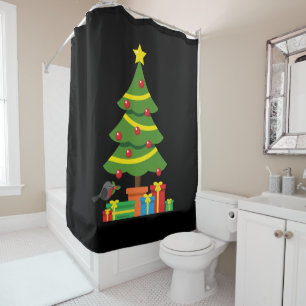 Robin And Colourful Presents Under Christmas Tree Shower Curtain