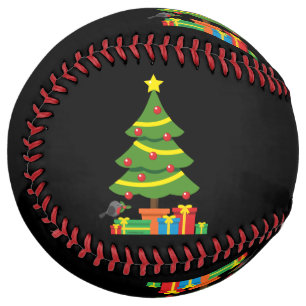 Robin And Colourful Presents Under Christmas Tree Softball