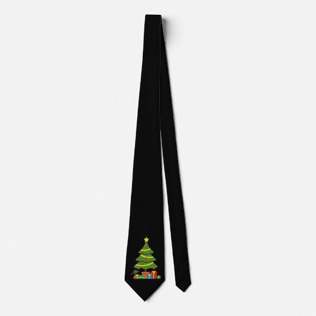 Robin And Colourful Presents Under Christmas Tree Tie (Front)