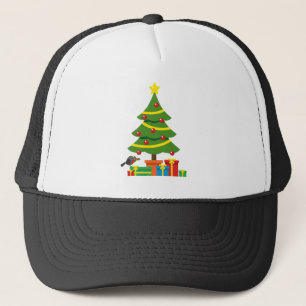 Robin And Colourful Presents Under Christmas Tree Trucker Hat