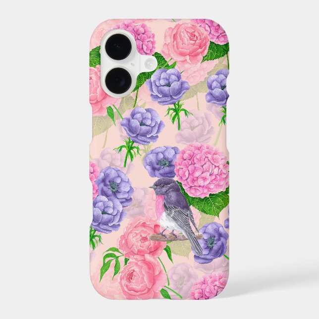 Robin and flowers, watercolor pattern (Back)