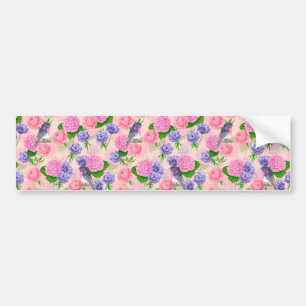 Robin and flowers, watercolor pattern bumper sticker