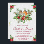 Robin and Holly Berry Christmas Dinner Invitation<br><div class="desc">Rustic Watercolor Robins with Holly Winter Berries design on white floral lace background</div>