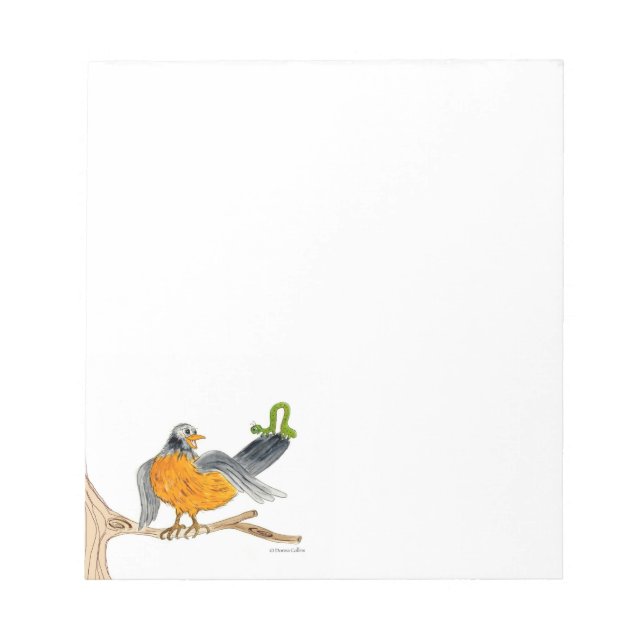Robin and inch worm on tree. notepad (Front)