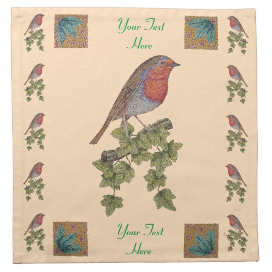 Download Robin And Ivy Leaves Illustration For Christmas Napkin Zazzle Co Uk PSD Mockup Templates