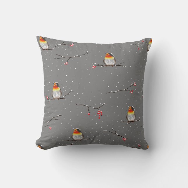 robin and snow pattern cushion (Front)